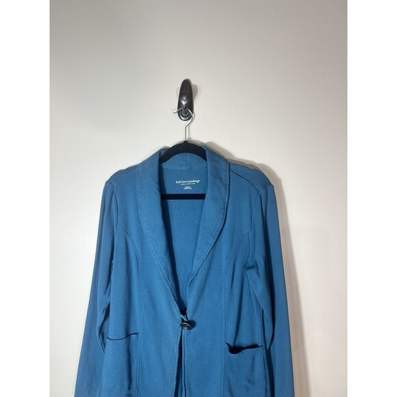 Soft Surroundings Teal Blue Long Sleeve One Button Pocketed Long Duster Medium - Picture 3 of 11